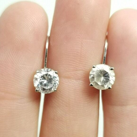 Vintage Sterling Silver and Round Rhinestone Earrings, Small Simple Estate - Picture 1 of 7